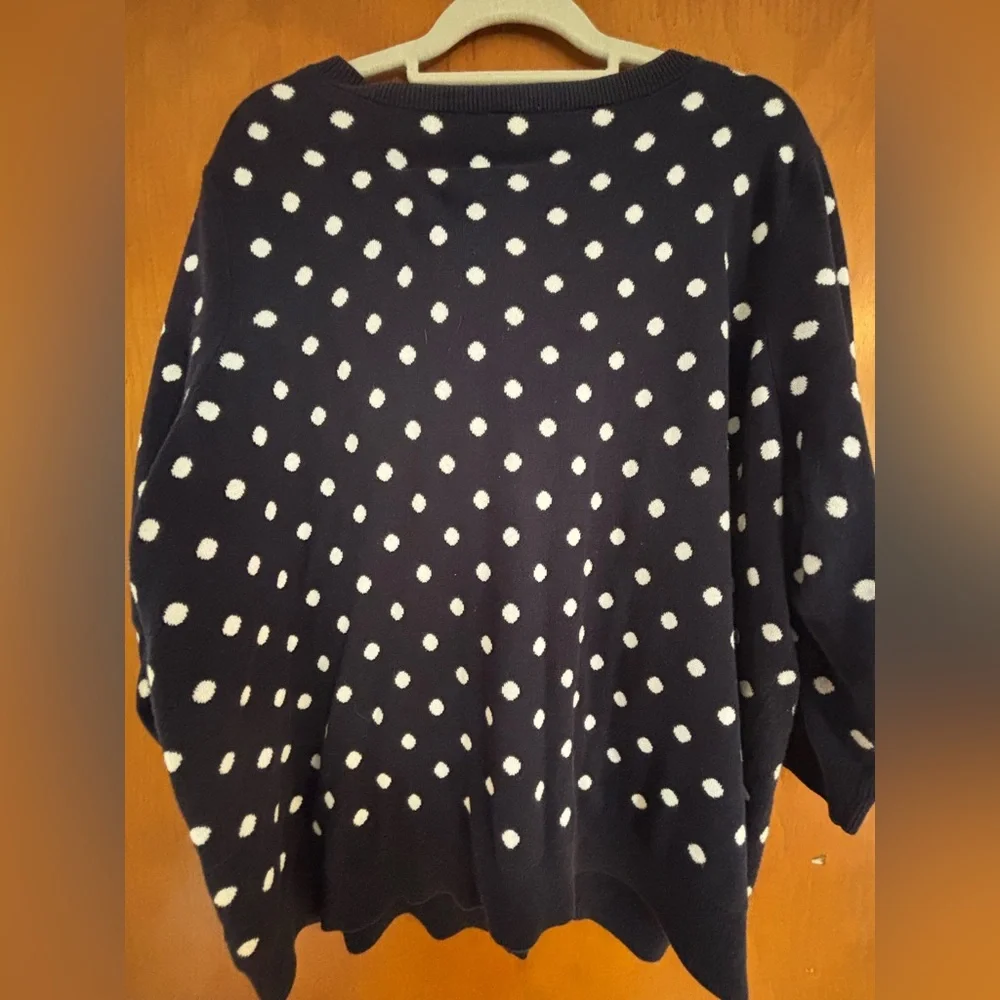 Talbots Navy and White Polka Dot Cardigan - Picture 4 of 6